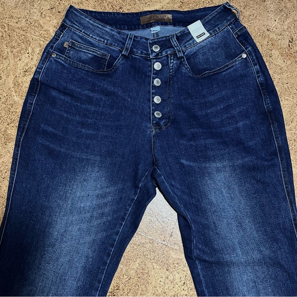 Judy Blue High Waist Exposed Button Fly Straight Jeans NWT In Dark Wash Sz 7/28 - Picture 5 of 15